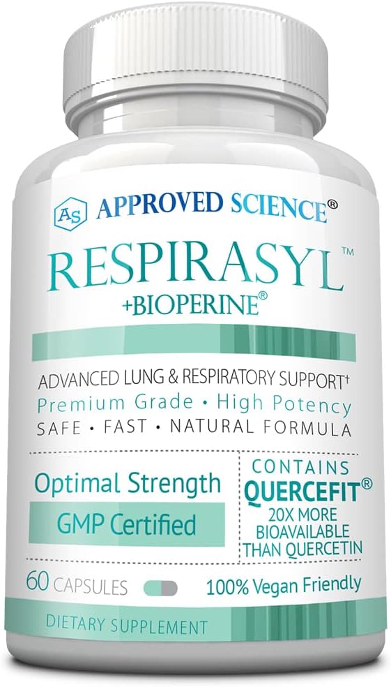 Godkendte Science ® Respirasyl - Lung and Respiratory Support - med Quercefit, Vitamin A, C, D, BioPerine - 60 kapsler - Made in The USA