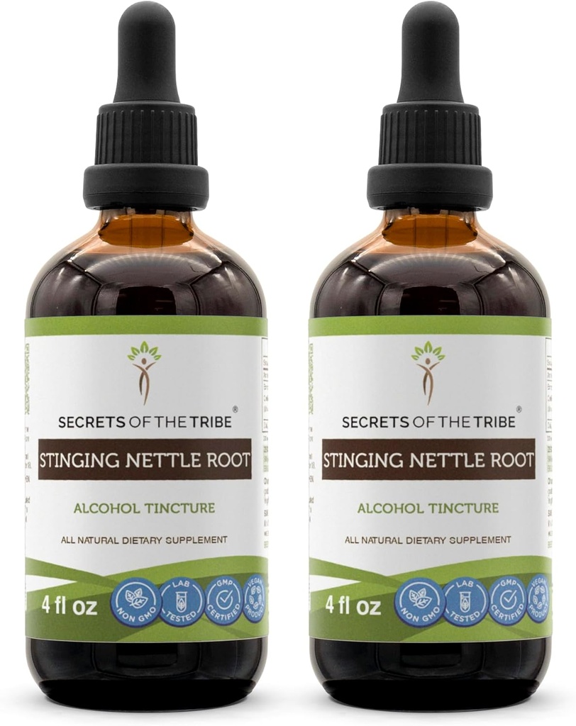 Hemmeligheder af Tribe Stinging Nettle Root Tincture Alkohol Uddrag, High- Potency Herbal Drops, Tincture Lavet af Stinging Nettle Urtica Dioica Luftveje og urinveje System Sundhed 2x4 oz