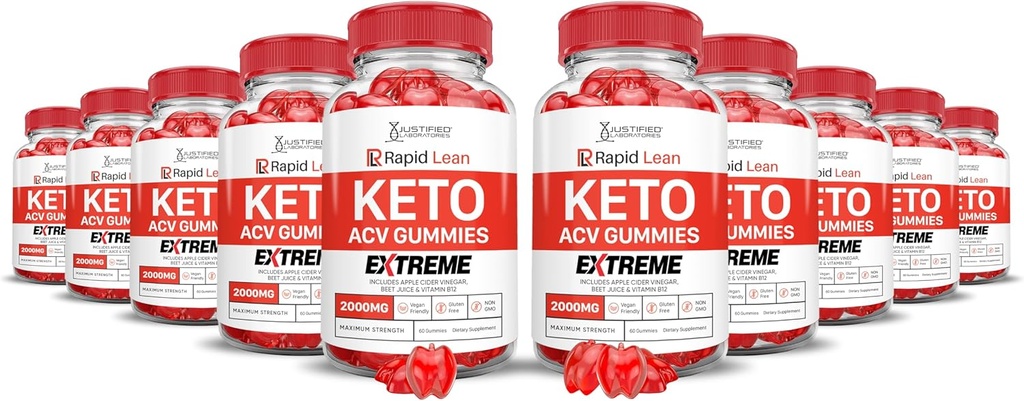 (10 Pack) Rapid Lean Keto ACV Gummies Extreme 2000MG Rapid Lean Keto Gummies Apple Cider Vinagar Formuleret med Pomegranat Beet Juice Powder B12 Vegan Non GMO 600 Gummys