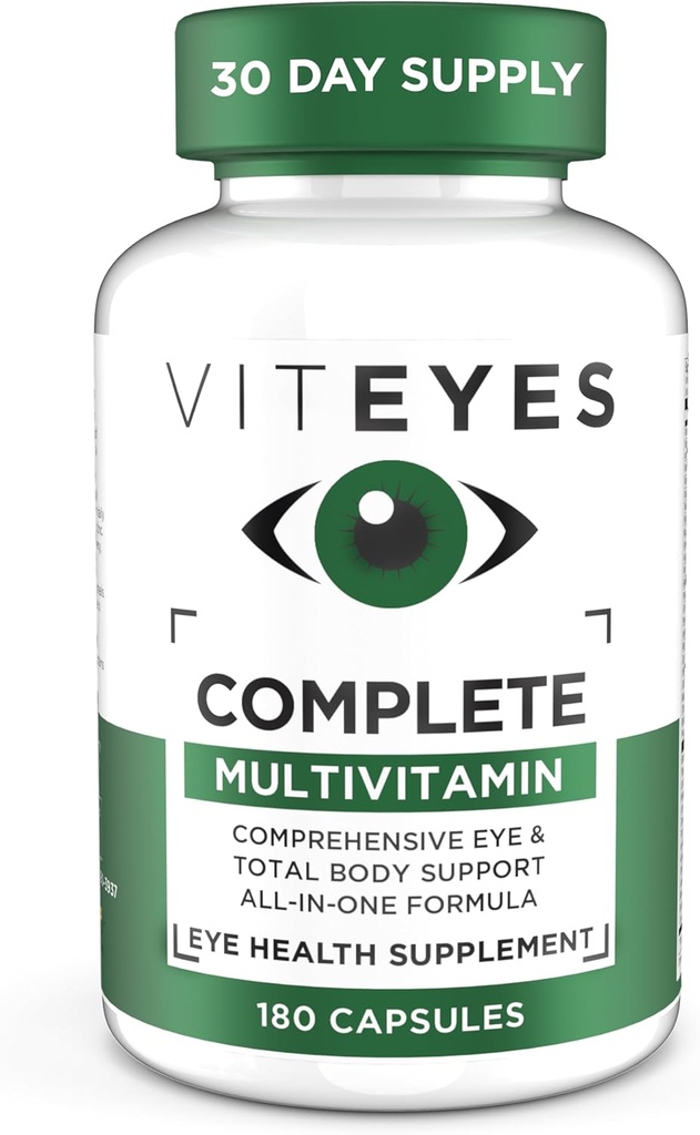 Viteyes Complete Eye & Total Body Health Multivitamin Nutritional Supplement, 180 kapsler, hvid