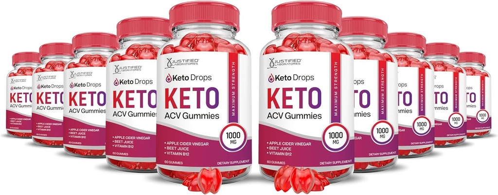 (10 Pack) Keto Drops Keto ACV Gummies Advanced Formel 1000MG Keto Drops Keto Gummies Apple Cider Vinagar Formuleret med Pomegranat Beet Juice Powder B12 Vegan Non GMO 300 Gummys
