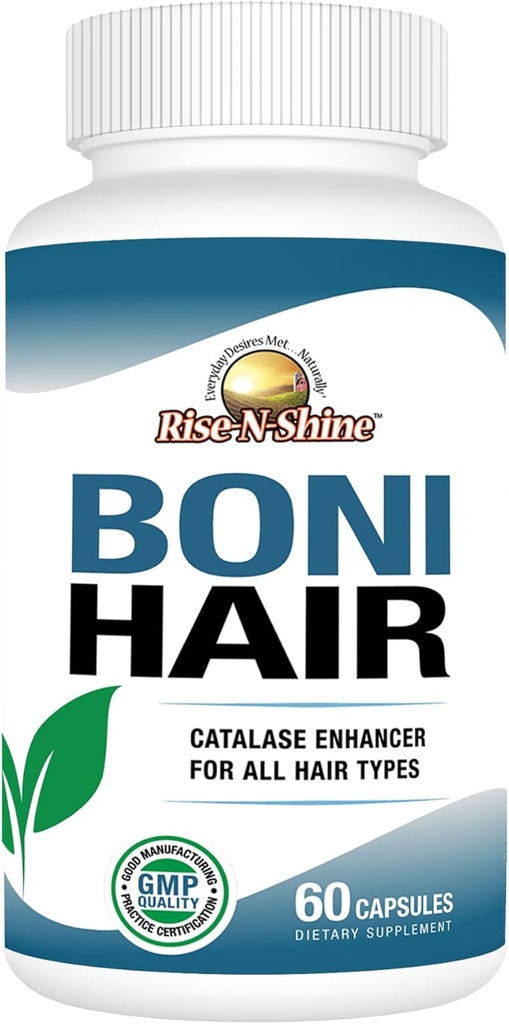 Riske- N- Shine BoniHir Catalase Supplement for Vibrant, Youth Hår Support - 10.000 IE Catalase med Saw Palmetto, Biotin, Fo- Ti, PABA - 60 kapsler