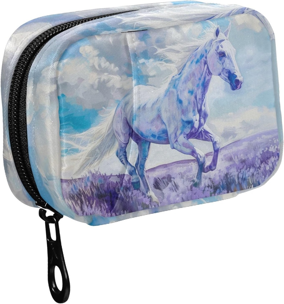Fustylead Vandfarve Hvid hest i Lavendel Field Pill Organizer sag med lynlås 2 gange en dag for vitamin og supplement, 7 dages rejse Organizer Medicin sag