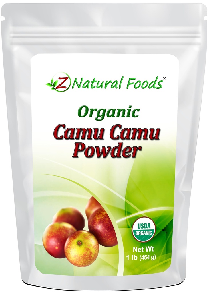 Z Natural Organic Camu Camu Powder, Natural Vitamin C supplement til immunforsvar & Mood Boost, Mix in smoothies, Drinks & Opskrifter, Superfood Powder, Raw, Vegan, Non GMO, Gluten Free, 1 LB