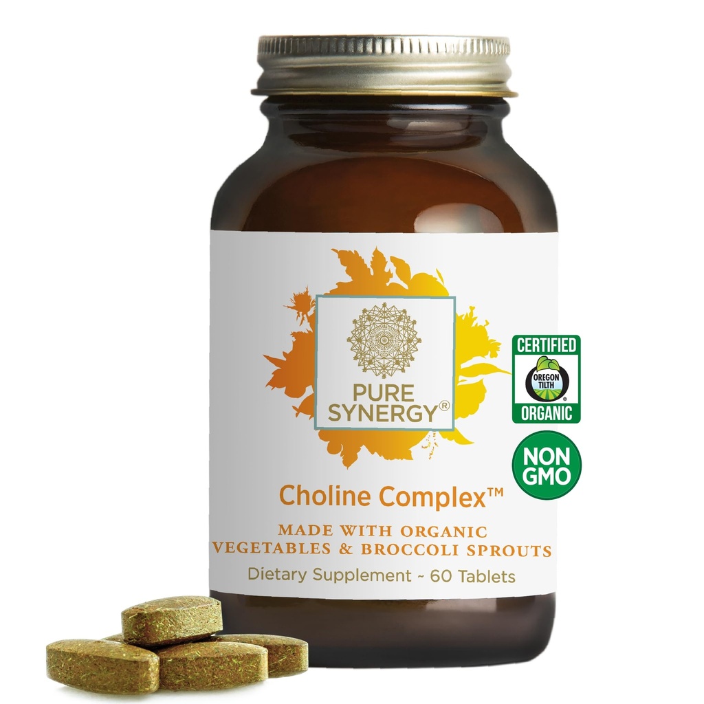 PURE SYNERGY Cholin Complex • 124; Vegan Cholin Supplement Lavet med økologiske hele fødevarer • 124; Non- GMO Bioavailable Complex • 124; til graviditet, hjerne, og lever sundhed (60 tabletter)