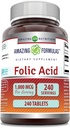 Amazing formulas folinsyre 1000 Mcg (1 Mg) Name 124; 240 tabletter Supplement 124; Vitamin B9 Beeg 124; Non- GMO-opløsning 124; Gluten Free