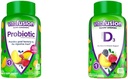 Viafusion Probiotiske Gummy Kosttilskud, Hindbær, Peach og Mango Flavors & Vitamin D3 Gummy Vitaminer til ben og immunsystemet støtte