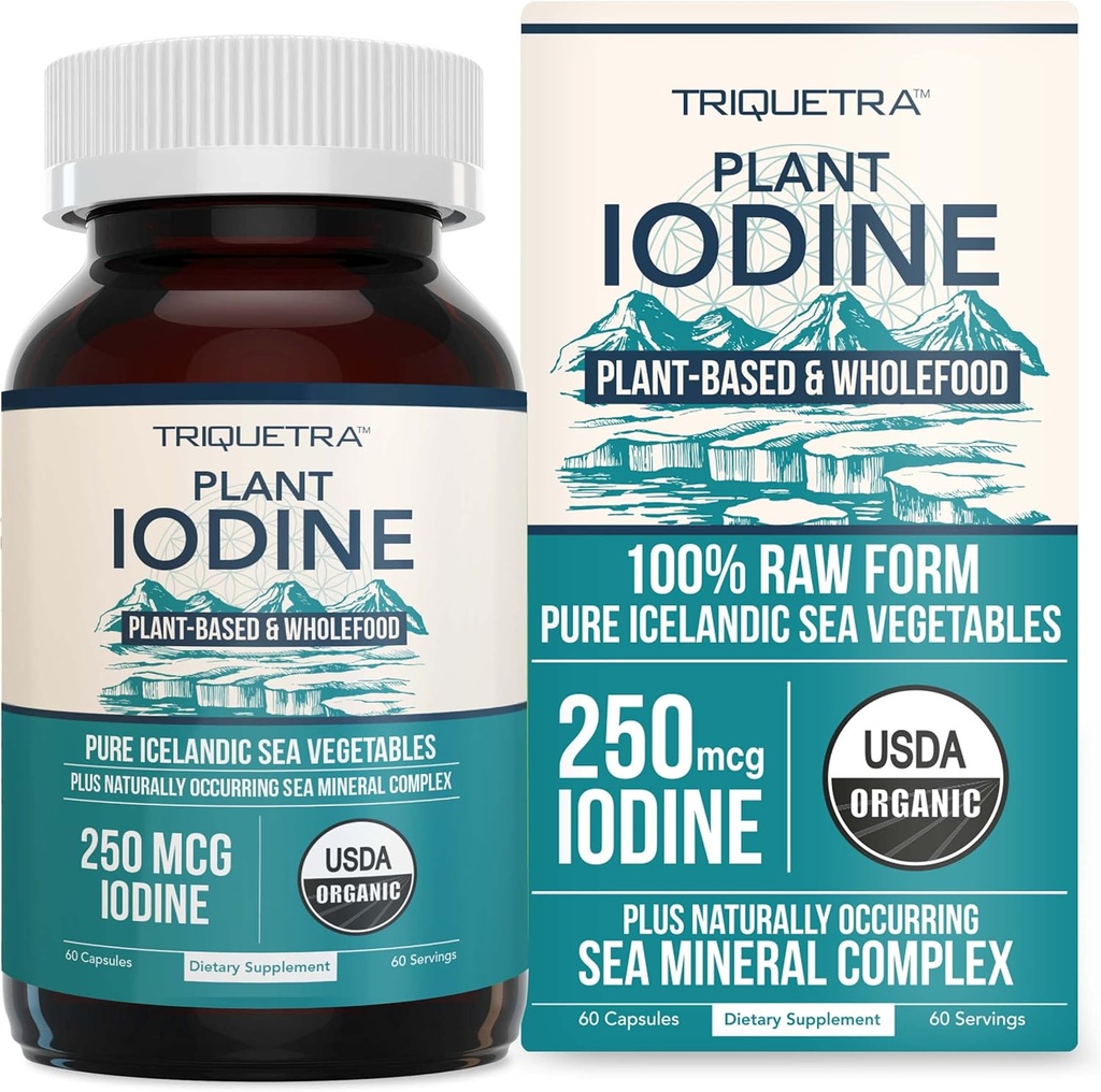 Organic Iodine Supplement from Sea Vegetable Complex, Whole Food & Raw Form - Iodine Plus Trace Mineral Complex – Contains Purest Icelandic Sea Kelp, Irish Moss & Bladderwrack (250 mcg)