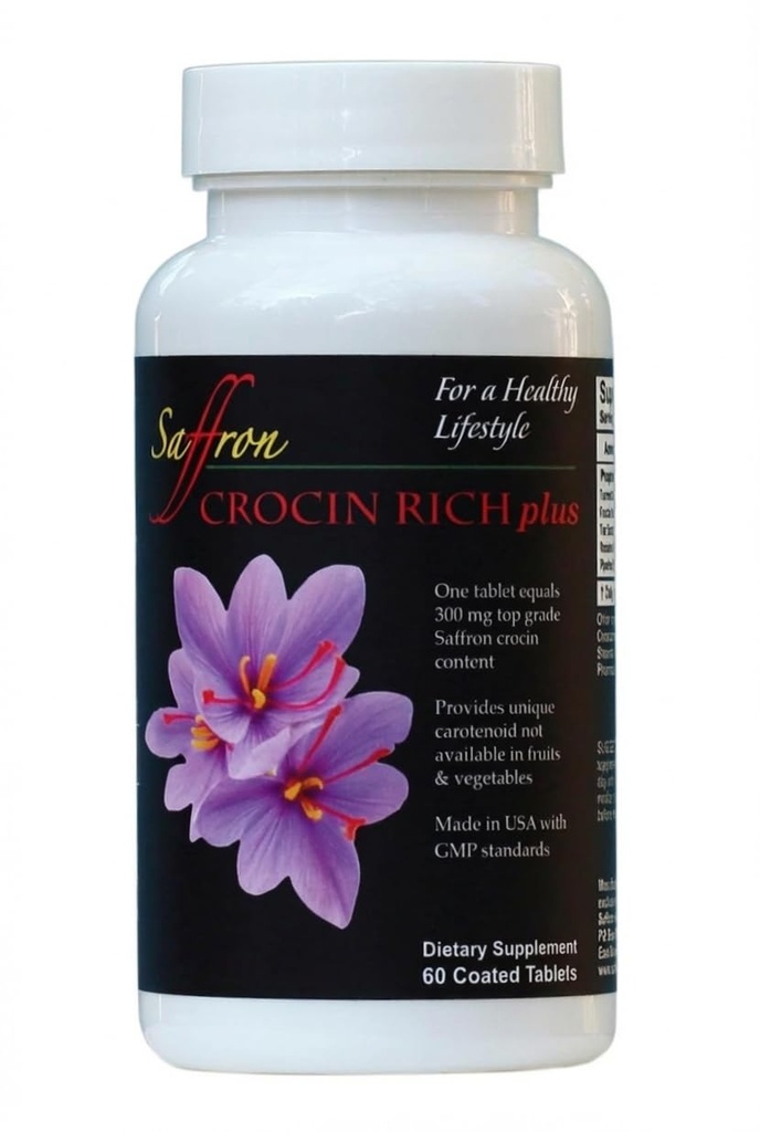 CROCIN RICH Plus - Advanced Brain, Memory & Focus Support - 124; Patenteret Crocin Formel med klinisk studium Component Crocin - 124; Food, Sleep, Cognition & Vitality Supplement - 60 tabletter