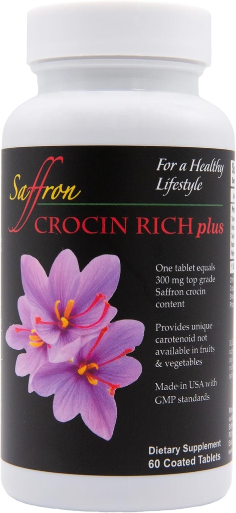 CROCIN RICH Plus - Advanced Brain, Memory & Focus Support - 124; Patenteret Crocin Formel med klinisk studium Component Crocin - 124; Food, Sleep, Cognition & Vitality Supplement - 60 tabletter