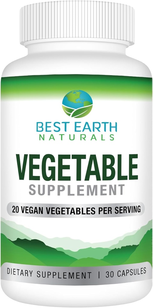 Best Earth Naturals Vegetable Supplement with 20 Veggie Blend - Energy Vitamins for Women and Men 30 Day Supply (30 Capsules)