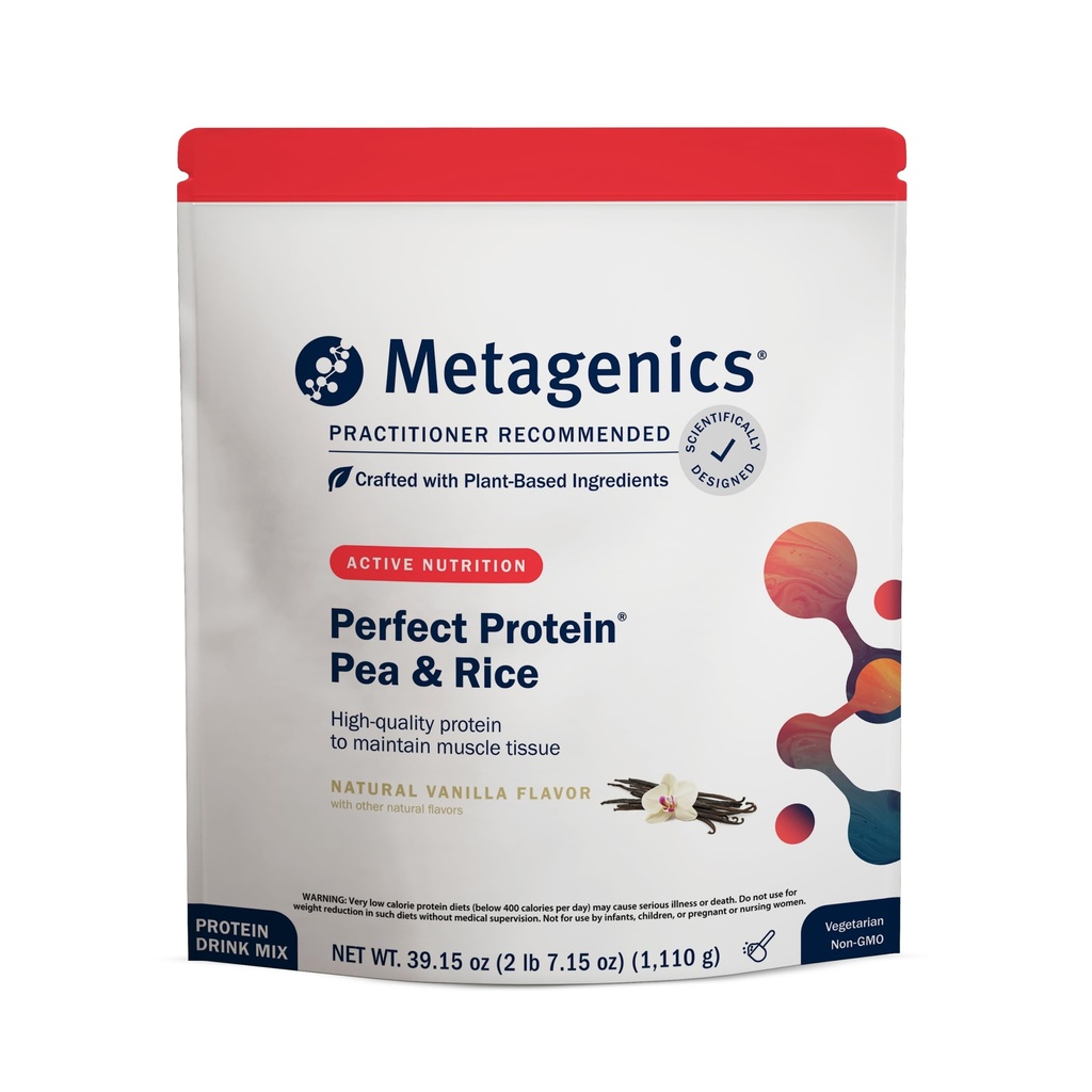 Metagenics Perfect Protein Pea & Rice - Plantbaseret Protein Powder med 20g Protein & 3,5g BCAA - Understøtter muskelvækst & Inddrivelse - Non-GMO, Gluten- Free, Dairy- Free - Vanilla - 30 Serveringer