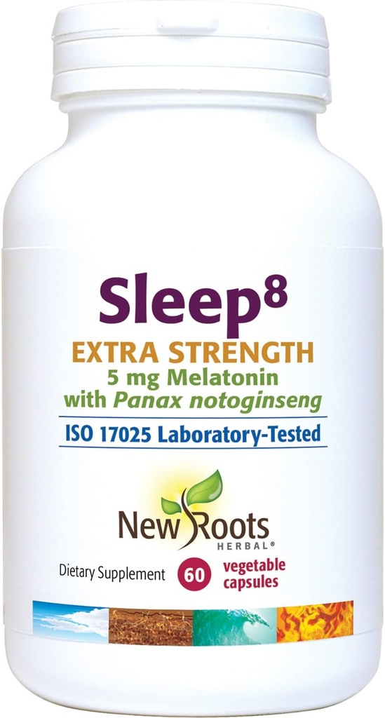 NY ROOTS HERBAL - Sleep8 Extra Styrke (60 Veg Caps) Note 124; Urte supplement med Melatonin, Magnesium, Kamille og Passionflower; Non- Habit Forming Decision 124; Fall Assemble Hurtigere, Stay Assemble Længere