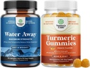 Bundle of Water Away Fluid Retention med Mælkebøtte Leaf Extract & Green Tea for Bloating Relief og gurkemeje for voksne Peach Flavor - Gurkemeje Curcumin med sort peber ekstrakt og ingefær