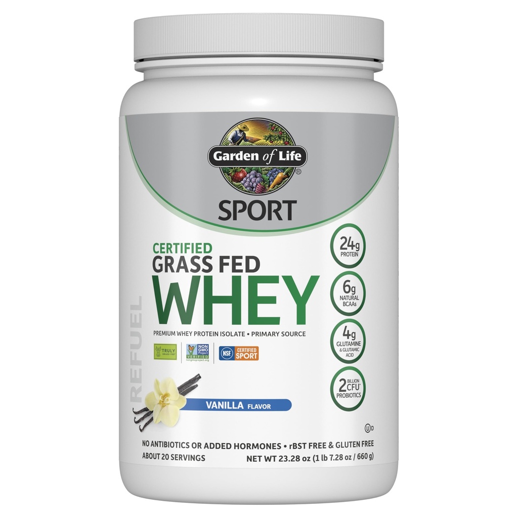 Have af liv SPORT Whey Protein Powder Vanilla, Premium Grass Fed Whey Protein Isolate plus Probiotika til immunsystemet sundhed, 24g Protein, Ikke GMO, Gluten Free, Cold Forarbejdede - 20 Servere
