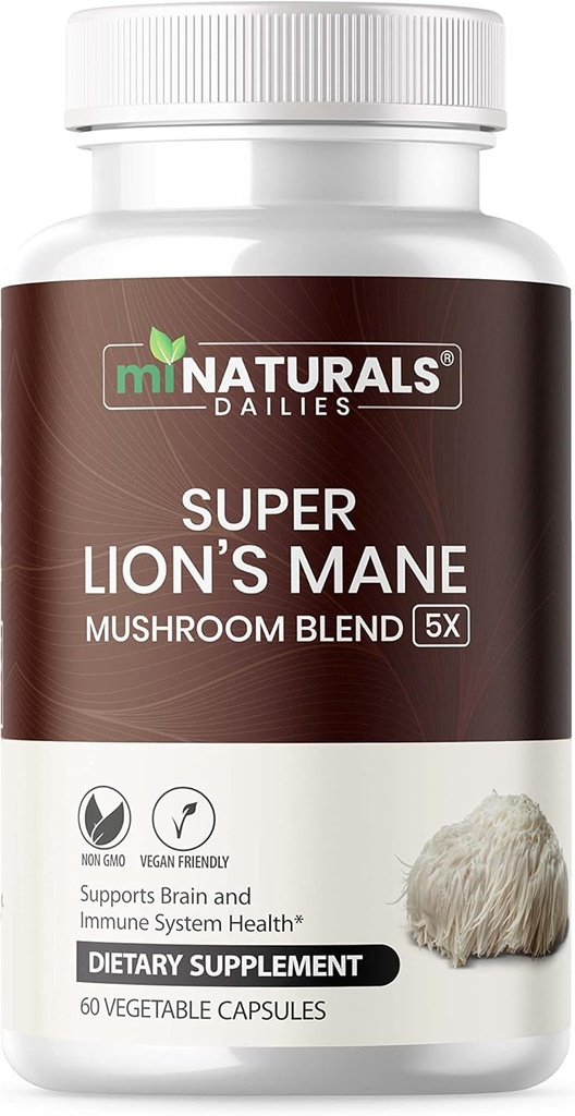MINATURALS Lions Mane Supplement kapsler - 5 Mushroom Complex Hjælper med immunsystem og hjerne sundhed - Chaga, Reishi, Shiitake, Lions Mane, og Maitake Mushroom Ekstrakter