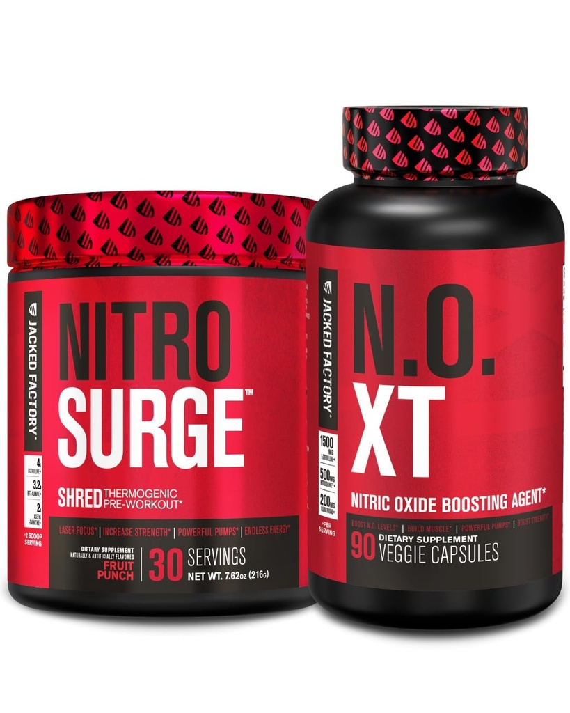 Jacked Factory Nitrovolume Shred Thermogen Pre- Workout i Fruit Punch & N.O. XT Nitrooxid Booster til mænd og kvinder
