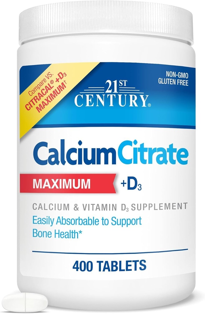 21. Century Calcium Citrate + D3, 400 tabletter per flaske (2 pakker)