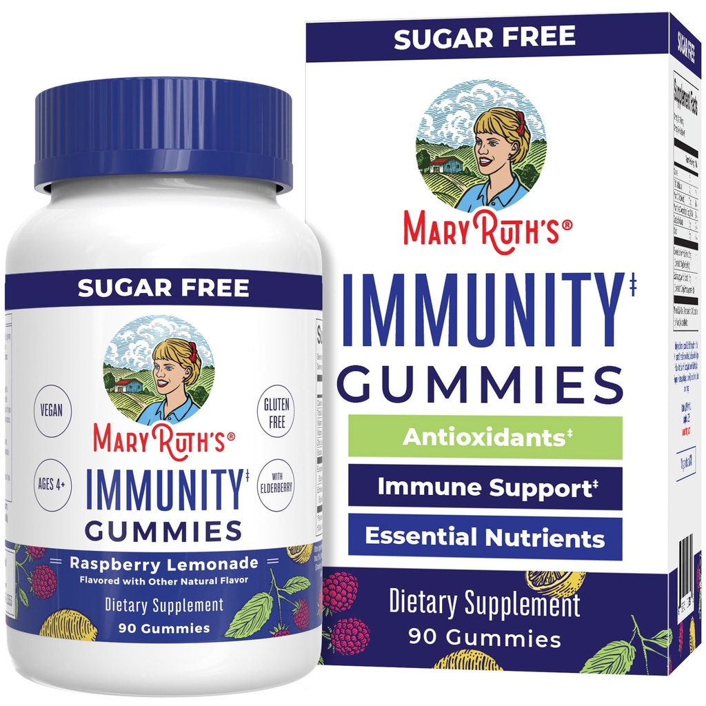 MaryRuth Organics Sugar Free Immunity Gummies against 124; Powerful Blend against 124; Elderberry Vitamin C & Zink- 124; Vitamin D3 & Echinacea against 124; Immunsupporttillæg 124; Gummies for Kids & Voksen- 124; Vegan- 124; Non GMO 'er against 124; 90ct