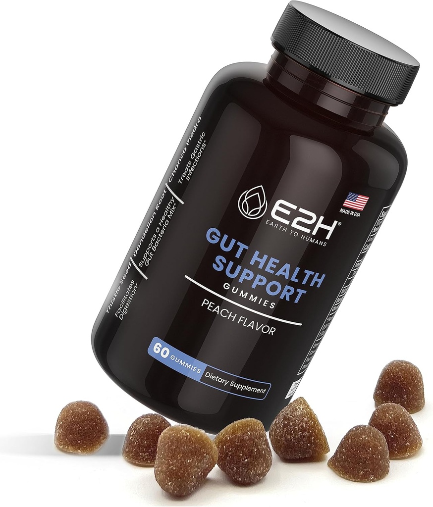 E2H Gut Support Gummies - 60 Greve - Gelatin- Free, Gluten- Free, Vegan & Non- GMO