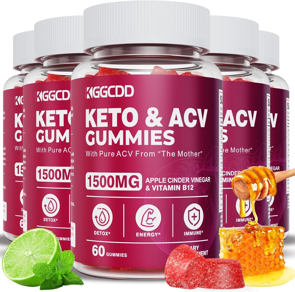 (5 Pack) Keto ACV Gummies Extreme1500MG Keto Gummies Apple Cider Vinegava Formuleret med Pomegranat Beet Juice Powder B12 Vegan Non GMO 300 Gummies