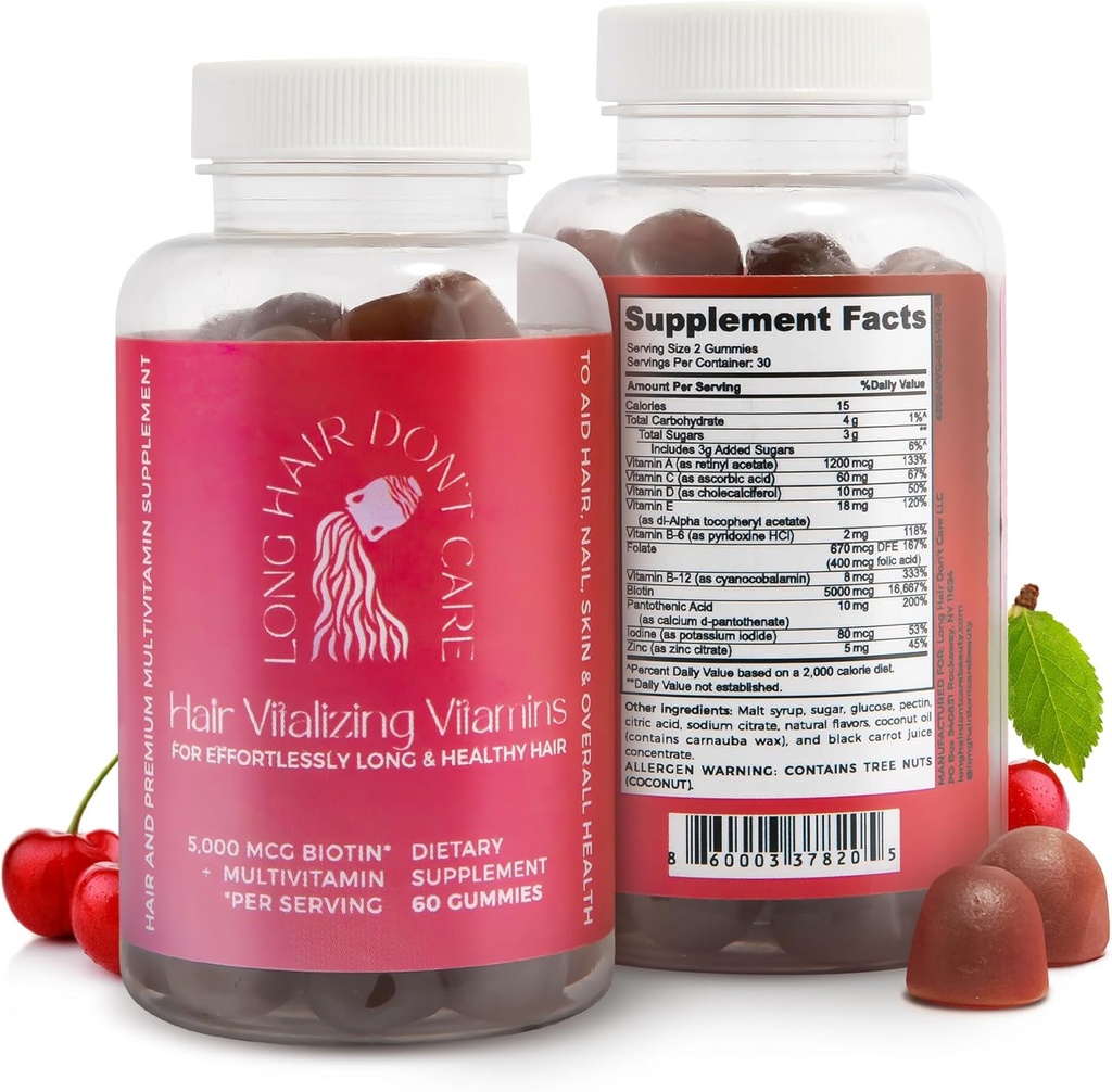 Lang hår Care Hår Vitaliserende Vitaminer, Hår Hud og negle Vitaminer, Vitaminer for kvinder og mænd, Pantothensyre, Folinsyre & biotin Gummier, Non- GMO Hår Vitaminer, 60 Gummy Vitaminer