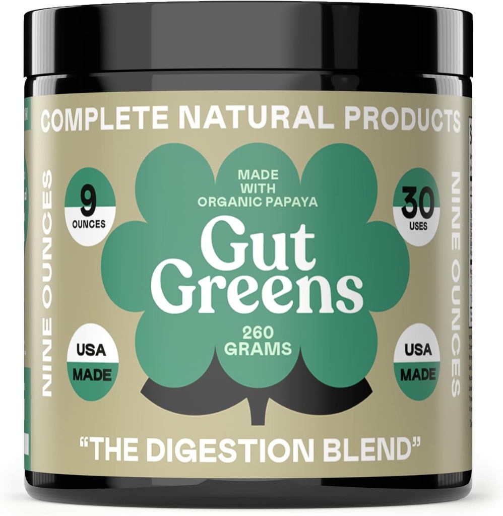 Gut Greens Superfood Powder Formula Supplement - Amazing Raw Digestive Enzyme Supplements Grass Mix, 9oz, 30 Servings