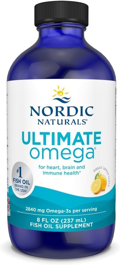 Nordic Naturals Ultimate Omega Liquid, Lemon Flavor - 8 oz - 2840 mg Omega-3 - Højpotens Fish Oil tillæg med EPA & DHA - fremmer hjerne og hjerte sundhed - non-GMO - 48 Serveringer