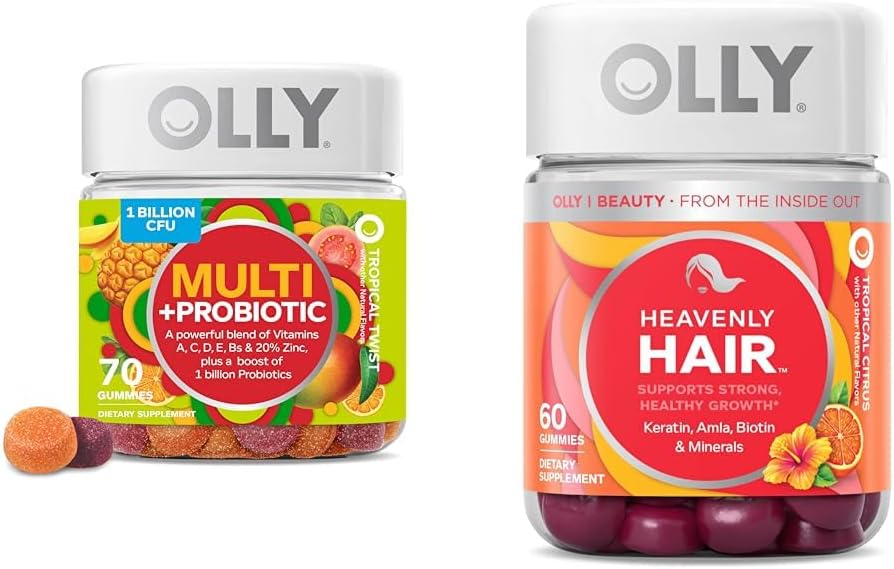 OLLY Multi + Probiotisk Voksen Multivitamin Gummy, 1 Millioner CFU 'er, fordøjelig og immun Support & Heavenly Hår Gummy, Understøtter sundt hår, Keratin, Biotin, AMLA, Chewable Supplement, 30 Dag