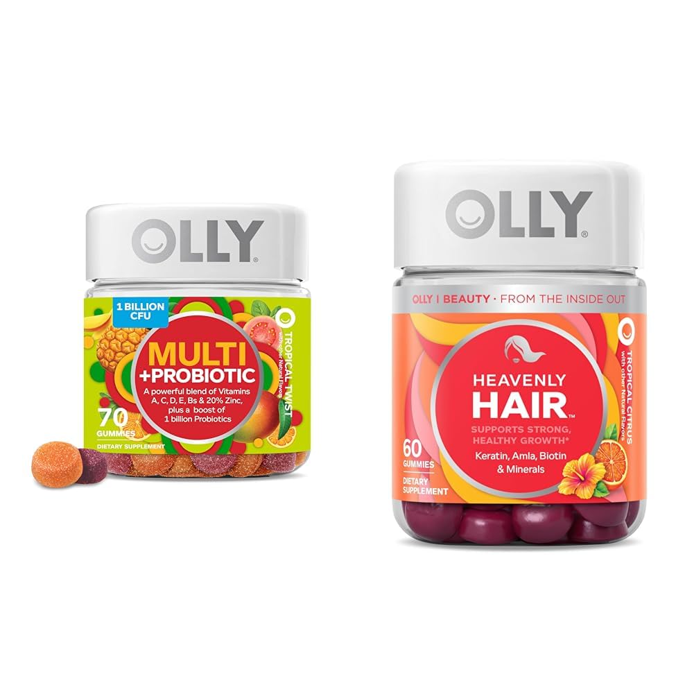 OLLY Multi + Probiotisk Voksen Multivitamin Gummy, 1 Millioner CFU 'er, fordøjelig og immun Support & Heavenly Hår Gummy, Understøtter sundt hår, Keratin, Biotin, AMLA, Chewable Supplement, 30 Dag