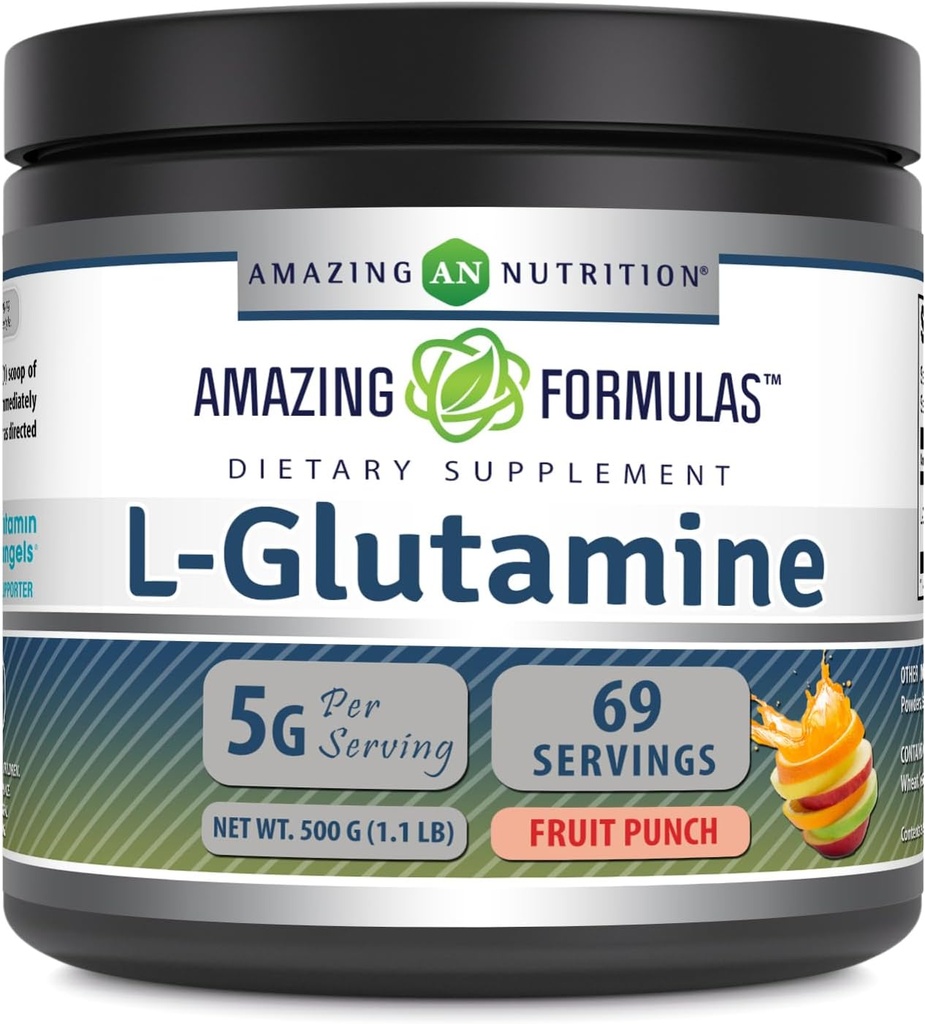 Amazing Formulas L- Glutamin Pulver • 124; Aminosyretilskud • 124; Non- GMO • 124; Gluten Free • 124; Fremstillet i USA (Fruit Punch • 124; 1 Lb)