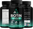 Biotin og Collagen Kosttilskud med Keratin - Biotin 5000mcg kapsler til hårvækst, sund hud & negle - Optimeret blanding af hyaluronsyre & vitamin- B kompleks for kvinder og mænd, 90 kapsler