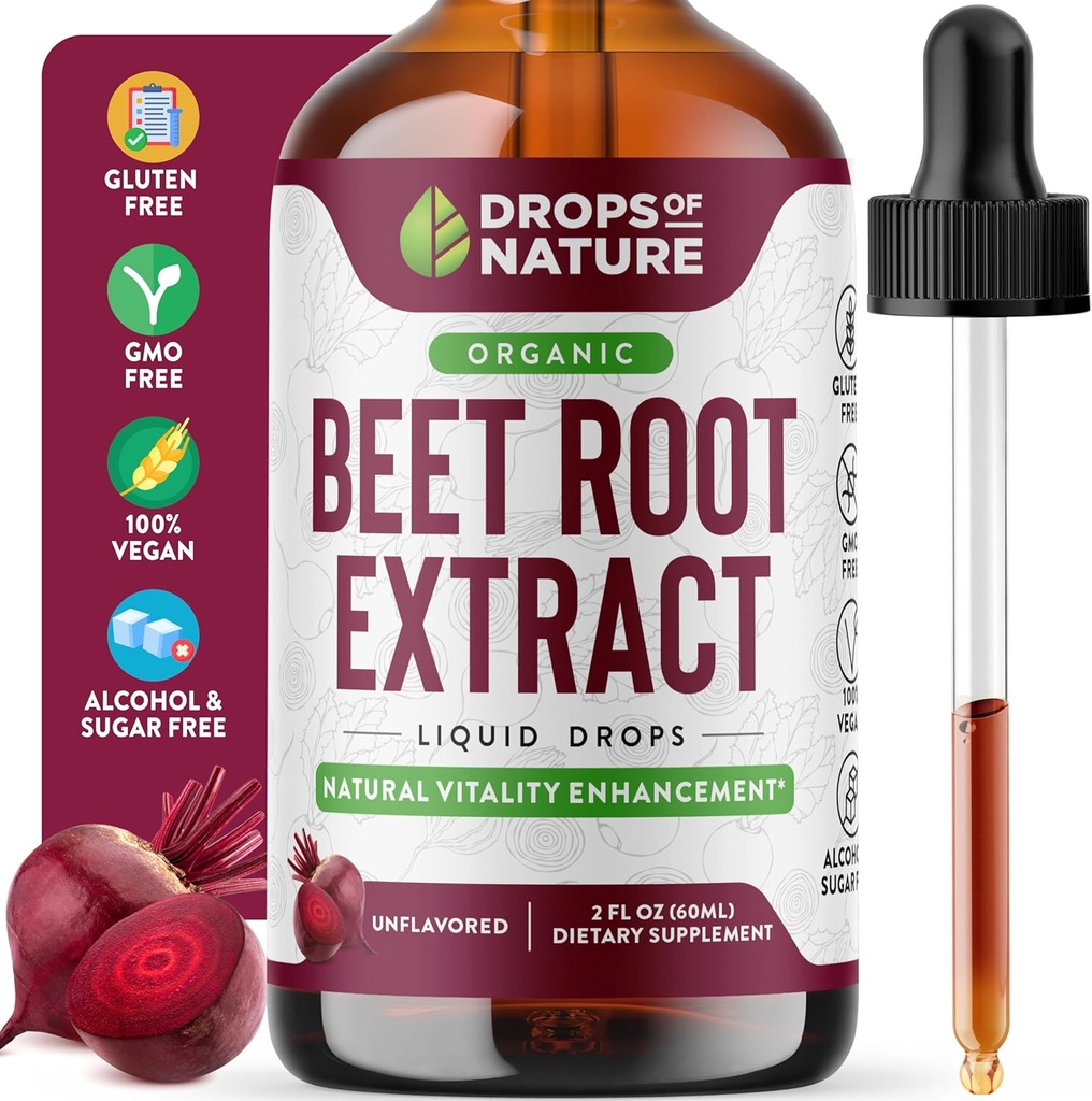 Beet Root Liquid Supplement - Lavet med Økologisk Beets Extract - Vegansk og Pure - Højere potens end Gummies, Chewables og Kapsler - Understøtter energi, Vitality & Circulation (Unflavored, 60ml)
