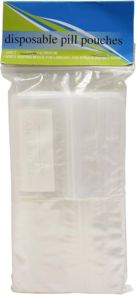 Sæt af 200 engangslynlås Plastic Pill Tasker 3 "x 2" med hvid skrivning blok område for nem mærkning