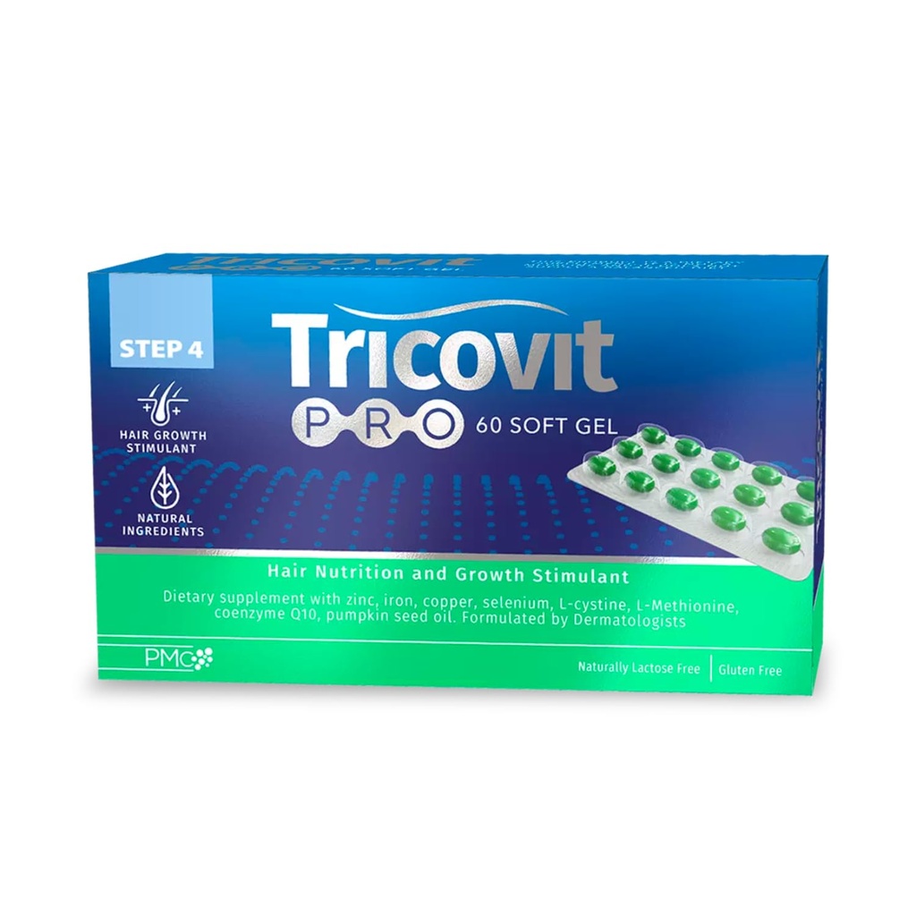 Tricovit Pro Hårvækst Supplement - Hårtab behandlinger for kvinder & mænd udviklet af Dermatologists - Indeholder DHT blockers, Aminosyrer & vitaminer til at fremme celleregeneration (60 Softels)