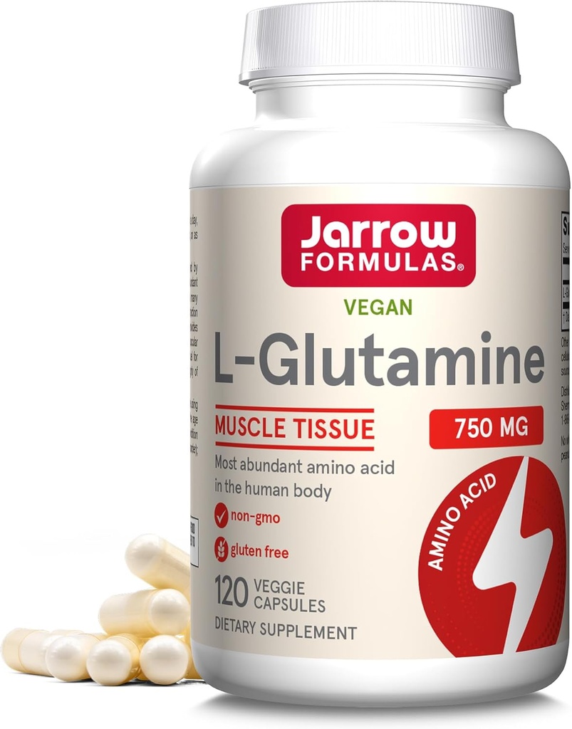 Jarrow Formulas ® L- Glutamin 750 mg, Kosttilskud, immunforsvar og muskelstøtte, 120 Veggie kapsler, Op til 120 dages forsyning