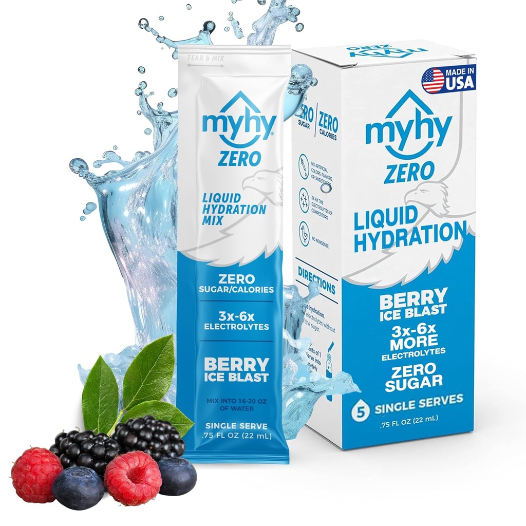 MyHy Zero Liquid Hydration Pakninger, Sugar Free Electrolyte Drink Mix til Hydration Support, Dehydrering Relief til rejser, Graviditet, Fitness, Bachelor & Bachelorette Party - Berry, 5 Greve
