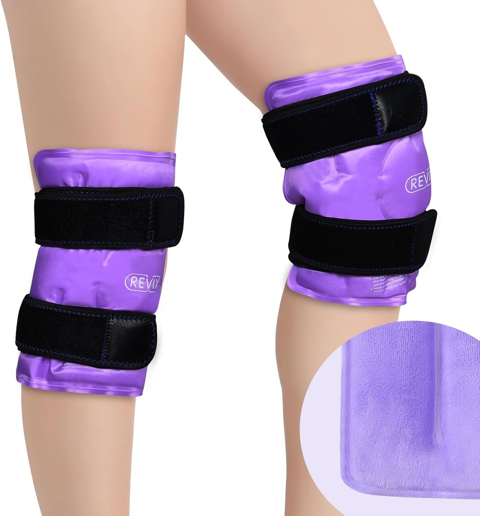 REVIX Genanvendelig Knee Ice Pack Wrap til post-workout Inddrivelse, Gel Ice Pack Knee med kold kompression terapi, Soft Plush Cover og håndfri ansøgning, Et sæt af to