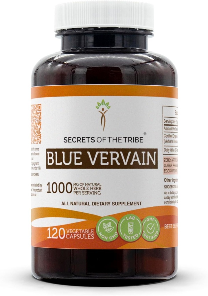 Secrets of the Tribe Blue Vervain 120 Kapsler, 1000 mg, Blue Vervain (Verbena Hastata) Tørret urt (120 Kapsler)