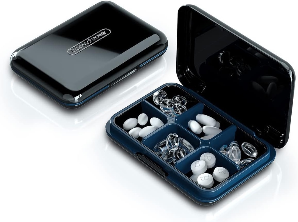 Daily Pill Organizer, Pill Box for purse - Dtouayz Travel Pill Case, Vitamin tillæg og Medicin Dispenser Vandtæt 6 Segment Medicine Holder, Ugentlig (Seks dage) Stor Pill Container, Sort