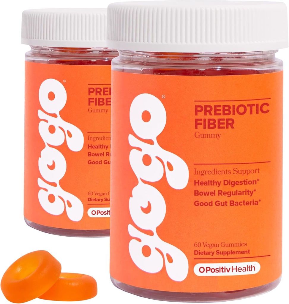 GOGO Fiber Gummy for voksne, 60 Greve (Pack of 2) - Prebiotic Chicory Root Inulin Fiber Supplement - Daily Gummy Fiber for fordøjelig Gut Sundhed - Non- GMO, Vegan & Cruelty- Free