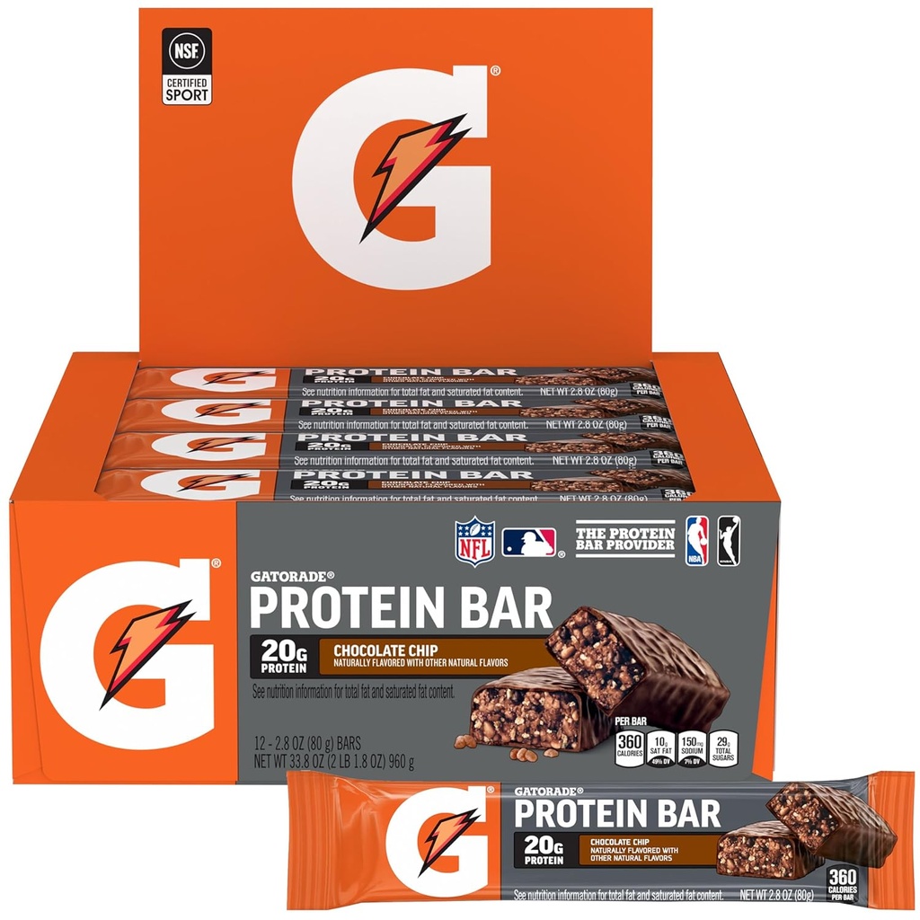 Gatorade Whey Protein Recover Bars, Chokolade Chip, 2,8 ounce (Pack of 12)