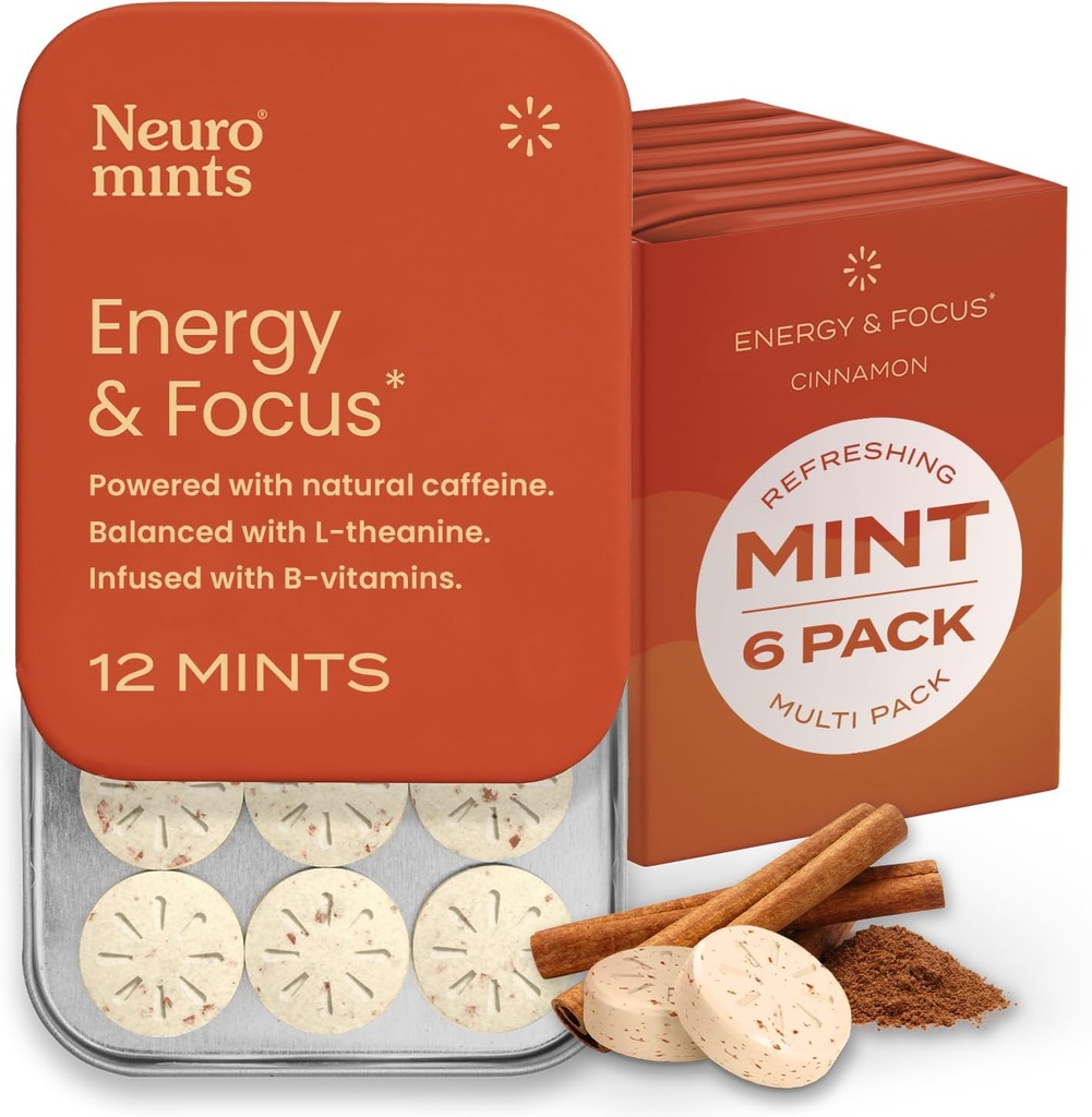 NeuroGum Energy Koffein Mints (72 stykker) - Sukker fri med L-theanin + Natural Koffein + vitamin B12 & B6 - Nootrop Energy & Focus Supplement for kvinder og mænd