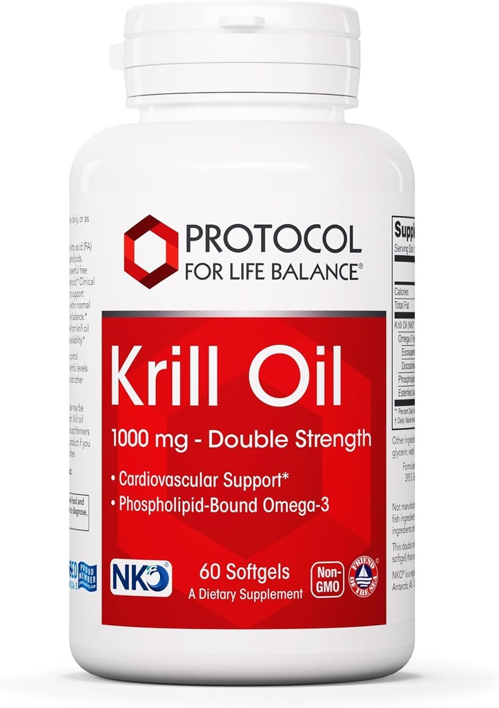 PROTOKOL FOR LIV BALANCE Krill Oil 1.000mg - Extra Strength Krill Oil Supplement - DHA & EPA - med Astaxanthin - Support Heart, Brain, Joints - non-GMO & halal - 60 Softgels