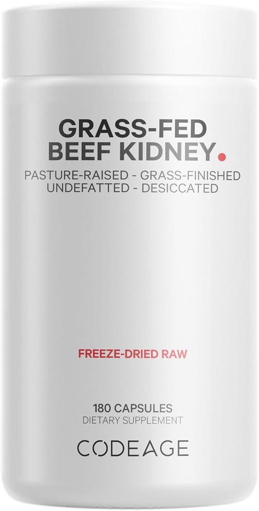Kodeage Græs Fed Oksekød Nyre supplement - Fryse Tørret, Ikke-deaktiveret, Dedikerede Glandulars Nutrition Bovin piller - Pasture Raised Beef Vitaminer - Non- GMO -180 Kapsler