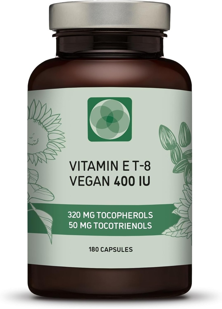 Vitamin E - alle 8 tocopheroler + tocotrienoler 400 IE Vegan - alfa tocopherol / tocotrienol + beta tocopherol / tocotrienol + Gamma tocopherol / tocotrienol + Delta tocopherol / tocotrienol (180)