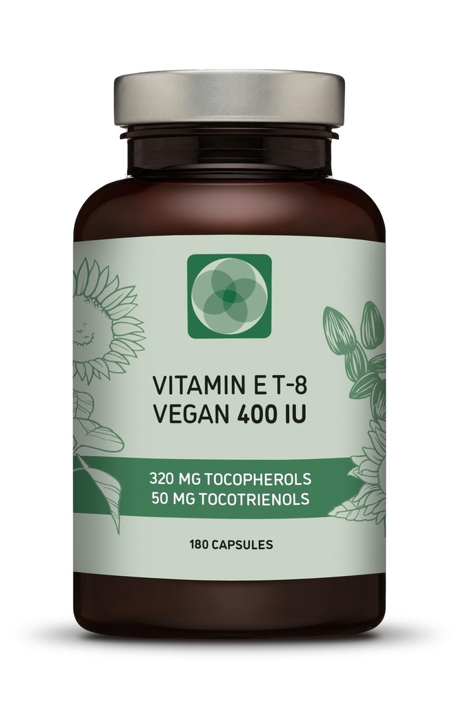 Vitamin E - alle 8 tocopheroler + tocotrienoler 400 IE Vegan - alfa tocopherol / tocotrienol + beta tocopherol / tocotrienol + Gamma tocopherol / tocotrienol + Delta tocopherol / tocotrienol (180)