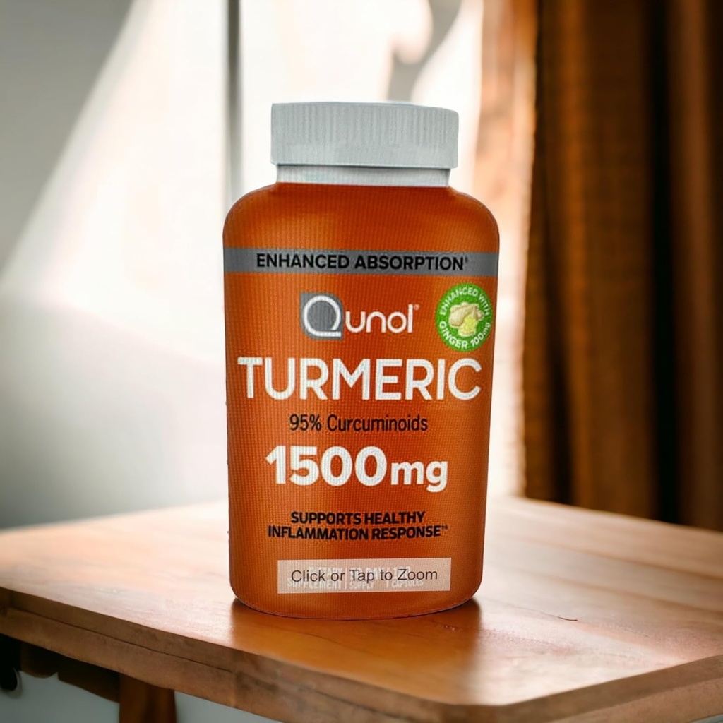 Turmeric Curcumin with Black Pepper and Ginger, Qunol 1500mg Turmeric Extract with 95% Curcuminoids, Enhanced Absorption, Supports Healthy Inflammation Response, 180 Vegetarian Capsules