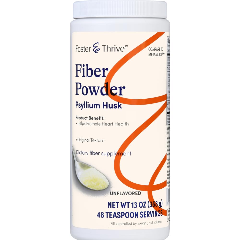 Foster & Thrive Daily Psyllium Husk Powder Supplement, 4- in-1 Fiber til fordøjelsesbesvær Laxative, Relieves Occasional Forstoppelse, Sødet w / Real Sugar, Original Flavor, 48 doser