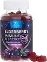 Elderberry Gummies med C-vitamin, D3 og Zink - immunforsvar Gummy til børn og voksne, Black Elderberry Extract Gummy immunforsvar Support, Black Elder Berry Vitamin - 60 Gummies